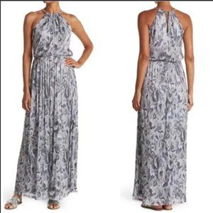 Eliza J Sleeveless Halter Neck Metallic Maxi Dress Blue Grey Size: 14